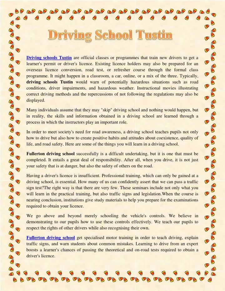 driving schools tustin are official classes