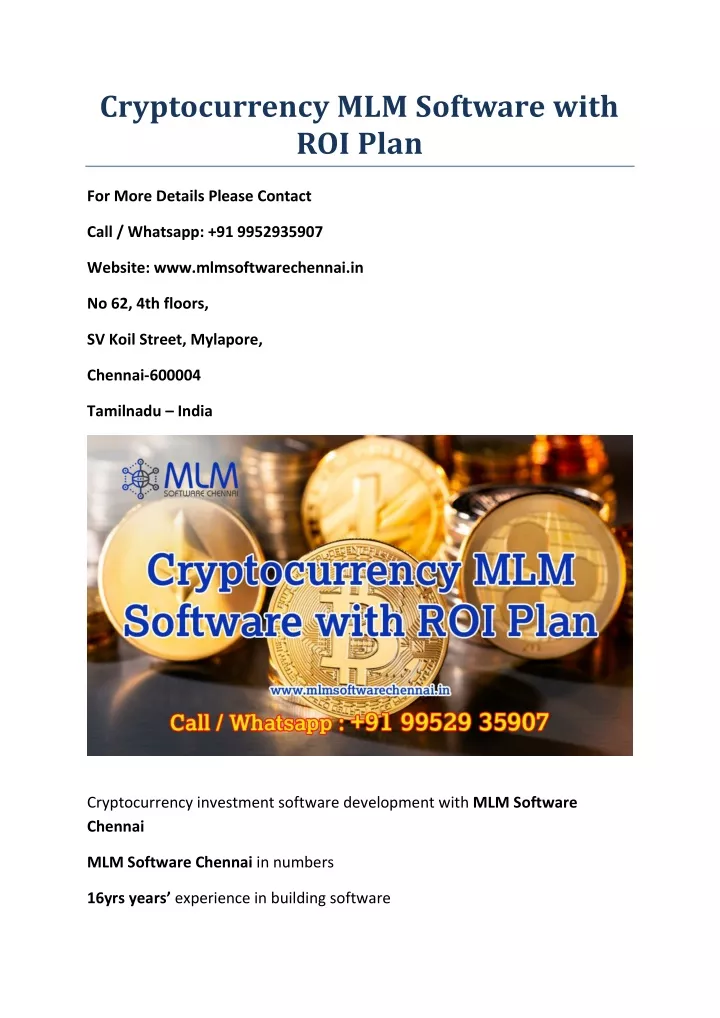 cryptocurrency mlm software with roi plan