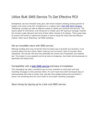 Utilize Bulk SMS Service To Get Effective ROI