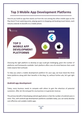 Top 3 Mobile App Development Platforms in 2022
