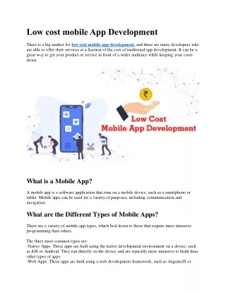 Low cost mobile App Development Company