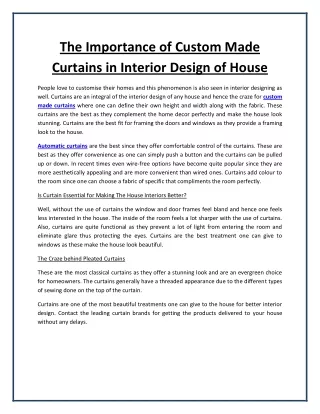 The Importance of Custom Made Curtains in Interior Design of House