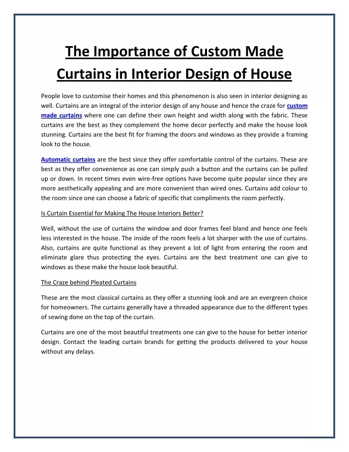 the importance of custom made curtains