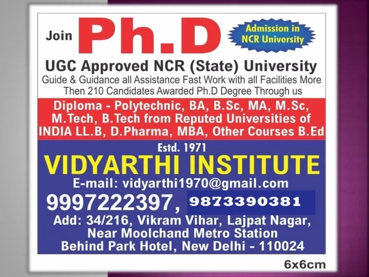 free phd admission in india