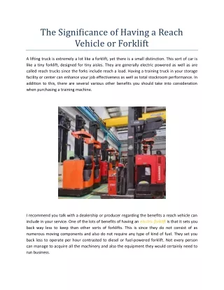 The Significance of Having a Reach Vehicle or Forklift