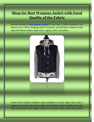 Shop for Best Women Jacket with good Quality of the Fabric