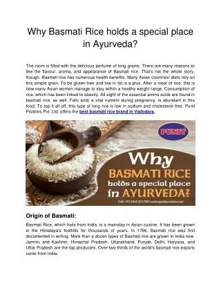 Why Basmati Rice holds a special place in Ayurveda?
