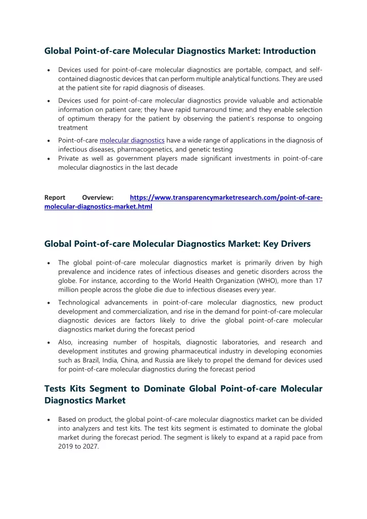 global point of care molecular diagnostics market
