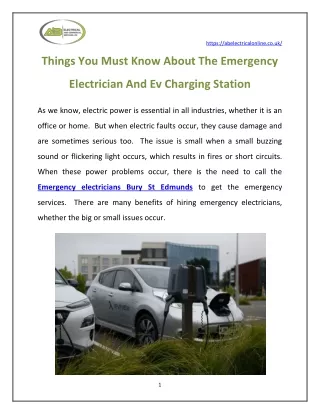 Things You Must Know About The Emergency Electrician And Ev Charging Station