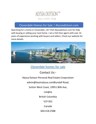 Cloverdale Homes for Sale | Alyssadotson.com