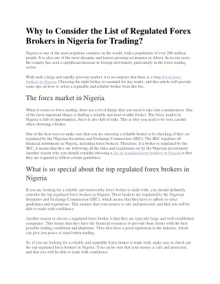 Why to Consider the List of Regulated Forex Brokers in Nigeria for Trading