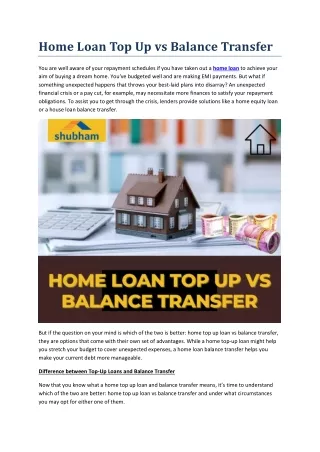 Home Loan Top Up vs Balance Transfer