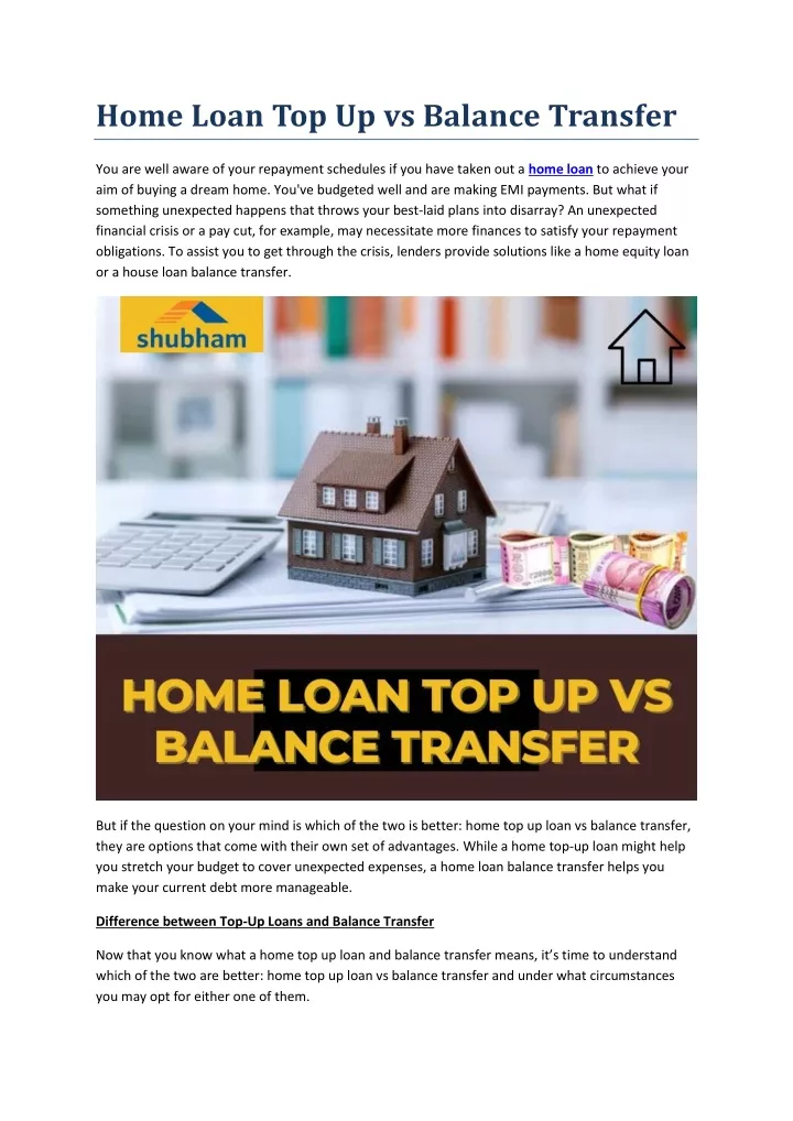 home loan top up vs balance transfer