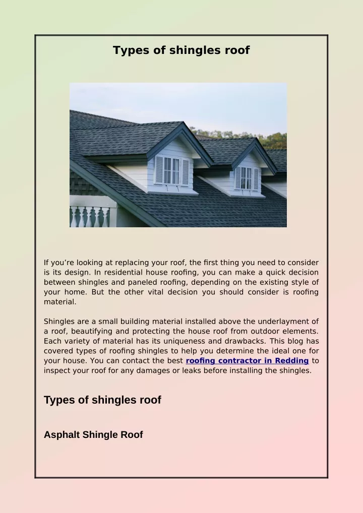 types of shingles roof