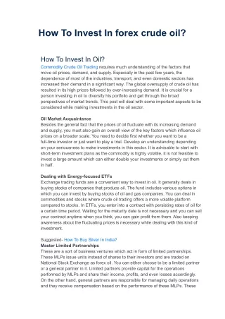 How To Invest In forex crude oil