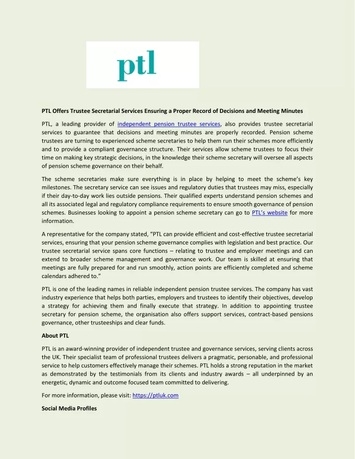 ptl offers trustee secretarial services ensuring