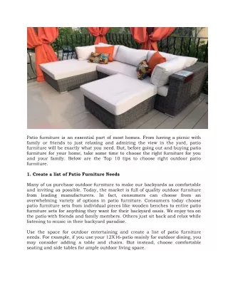Top 10 Tips to Choose Right Outdoor Patio Furniture
