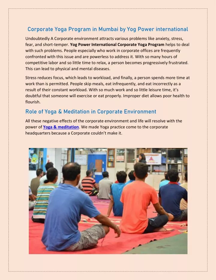 corporate yoga program in mumbai by yog power