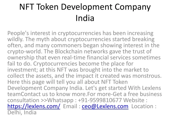 nft token development company india