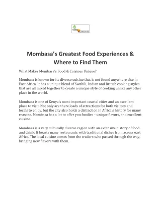 Mombasa Greatest Food Experiences & Where to Find Them