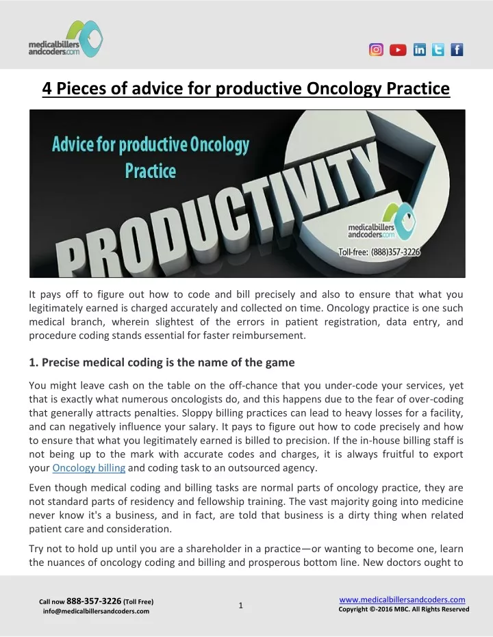 4 pieces of advice for productive oncology