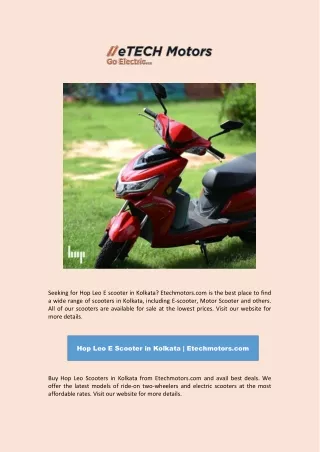 Hop Leo E Scooter in Kolkata | Etechmotors.com