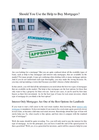 should you use the help to buy mortgages