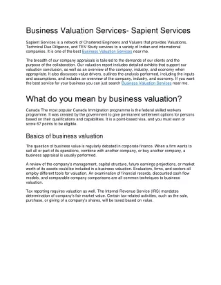 Business Valuation Services- Sapient Services