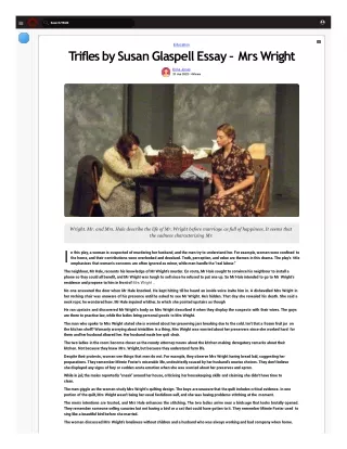 Examination of Mrs Wright in Trifles by Susan Glaspell Essay