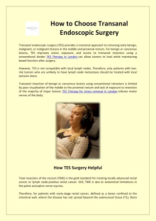 How to Choose Transanal Endoscopic Surgery?