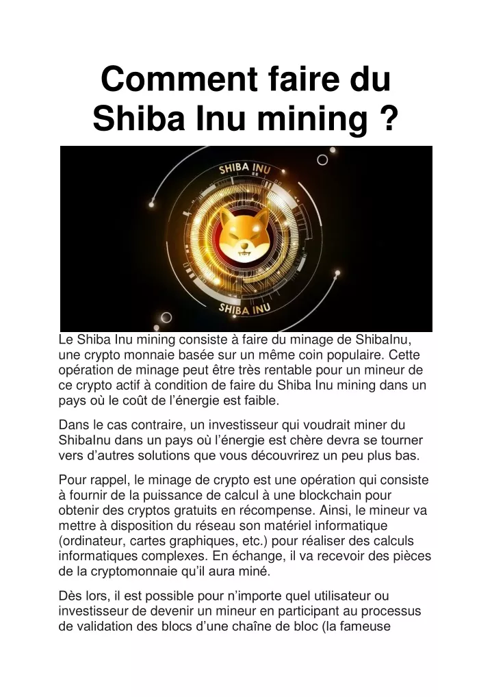 comment faire du shiba inu mining