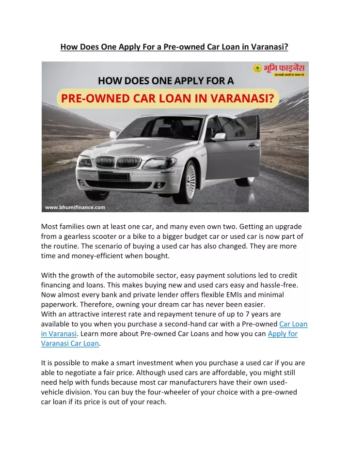 how does one apply for a pre owned car loan