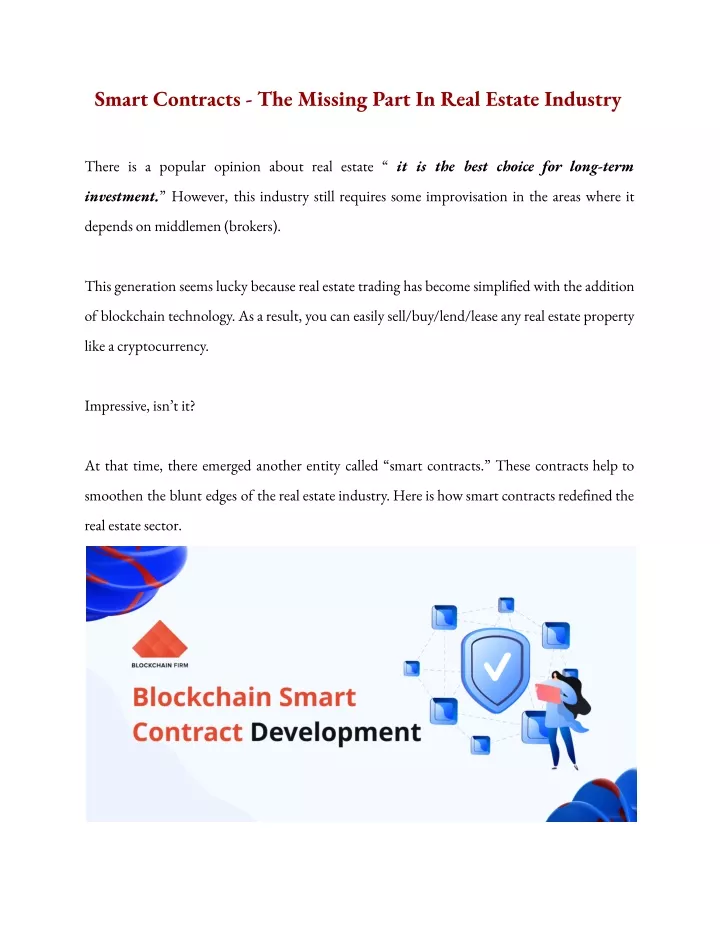 smart contracts the missing part in real estate