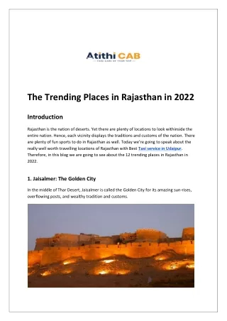 The Trending Places in Rajasthan in 2022