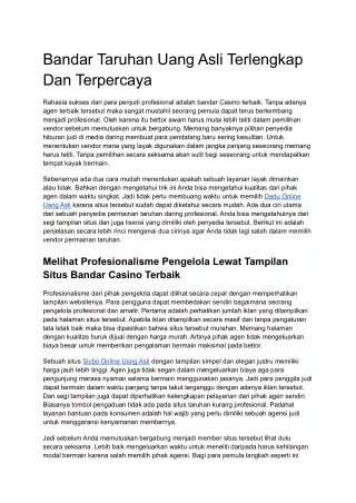 Bandar Taruhan Uang Asli Terlengkap Dan Terpercaya