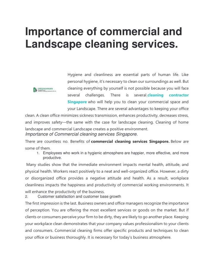 importance of commercial and landscape cleaning