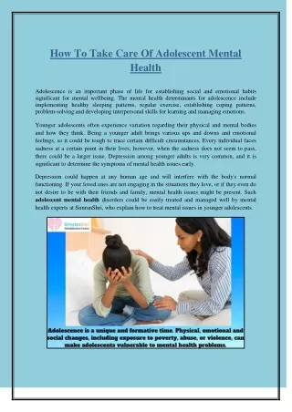 How To Take Care Of Adolescent Mental Health