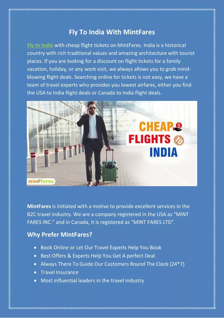 fly to india with mintfares