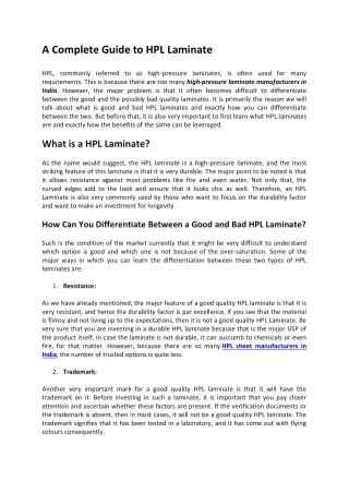 A Complete Guide to HPL Laminate