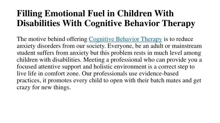 filling emotional fuel in children with disabilities with cognitive behavior therapy