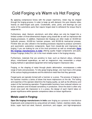 cold forging v s warm v s hot forging