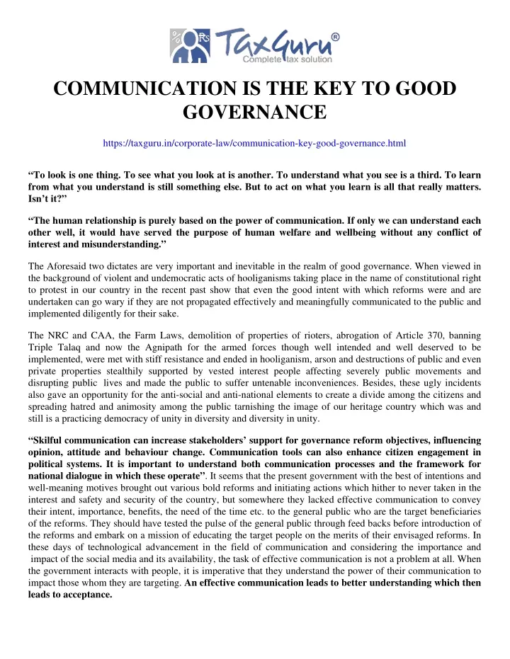 communication is the key to good governance
