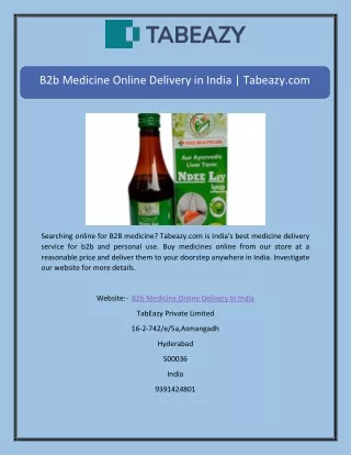 B2b Medicine Online Delivery in India | Tabeazy.com