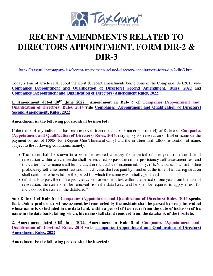 recent amendments related to directors