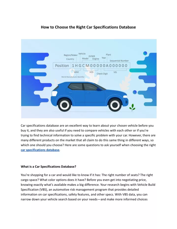 how to choose the right car specifications