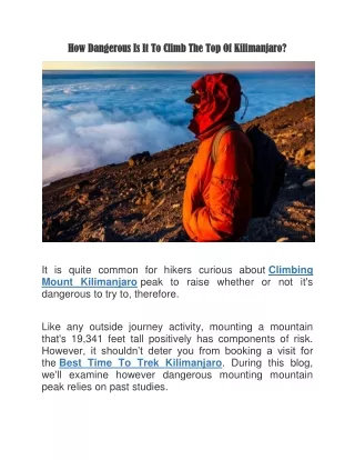 How Dangerous Is It To Climb The Top Of Kilimanjaro?