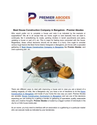 Best House Construction Company in Bangalore - Premier Abodes