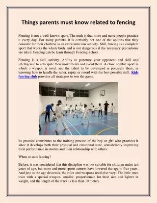 Things parents must know related to fencing