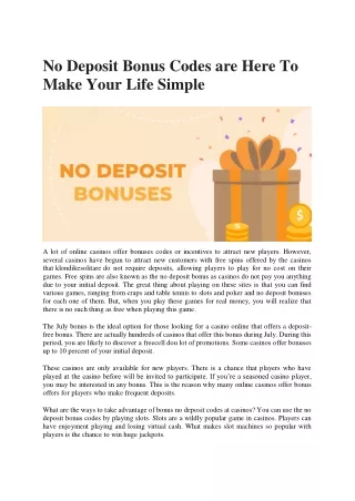 No Deposit Bonus Codes are Here To Make Your Life Simple
