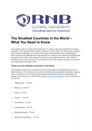 The Smallest Countries in the World